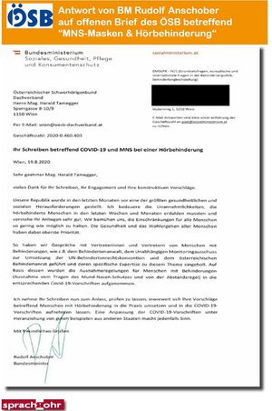 BM Anschober Antwort auf ÖSB-Brief 8.20